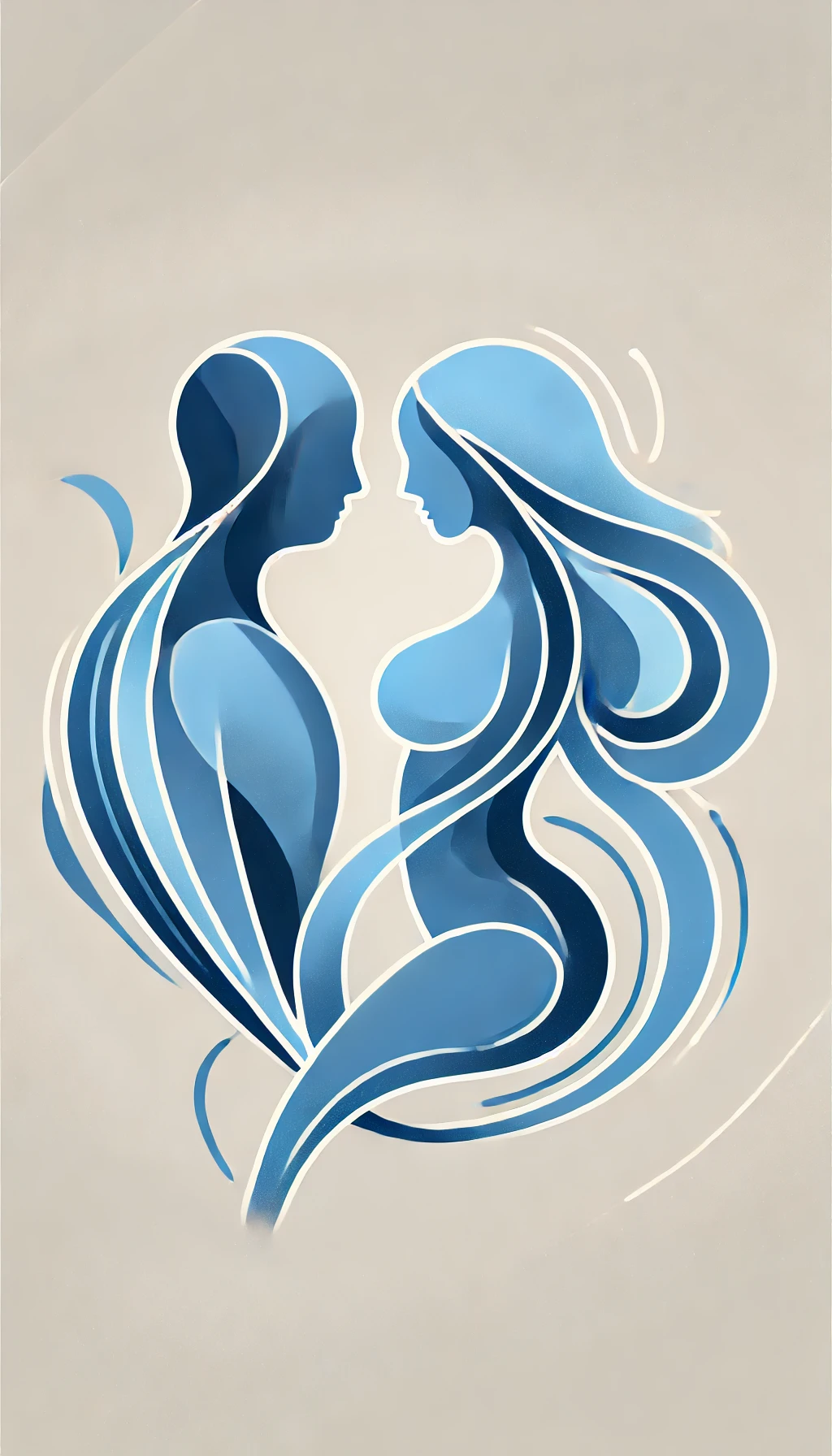 Illustrazione simbolica ed elegante che rappresenta la sessuologia clinica. Le figure stilizzate di un uomo e una donna, intrecciate armoniosamente in tonalità di blu, evocano il legame tra corpo, mente ed emozioni. Il design fluido trasmette equilibrio, connessione e intimità